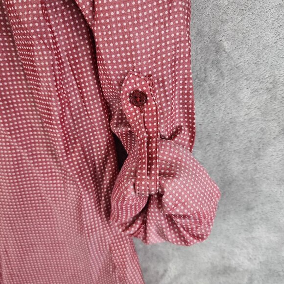 Womens Express Red Polka Dot Blouse Top Button-Up Roll Tab Sleeve Size M - Picture 3 of 11